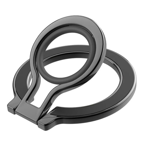 Zinc Alloy 360-Degree Rotating Magnetic Phone Ring Kickstand with Silicone Strap - Black / Black - 1