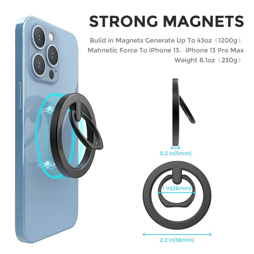 AHASTYLE WG82 Magnetic Phone Grip Zinc Alloy Phone Ring Holder Kickstand - Black - 2