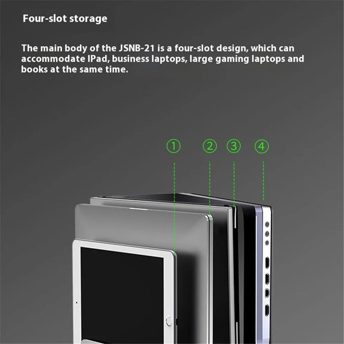 JIUSHARK SNB-21 Vertical Laptop Stand Holder 4-Slot Space-Saving Desk Organizer - Silver - 4