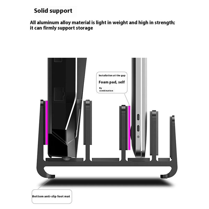 JIUSHARK SNB-21 Vertical Laptop Stand Holder 4-Slot Space-Saving Desk Organizer - Silver - 7