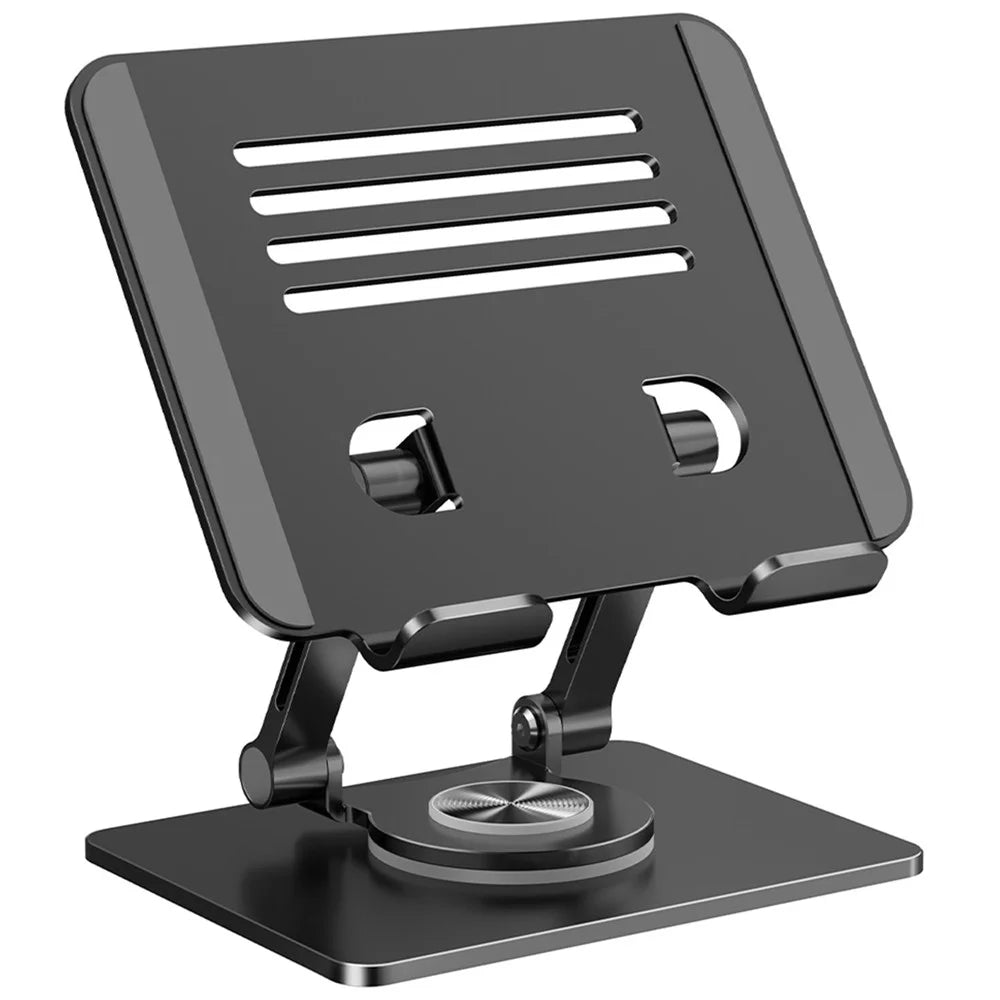 XWJ-2082 Striped Hollow-out Desktop Stand with 360 Degree Rotating Base for Phones / Tablets - Black - 1
