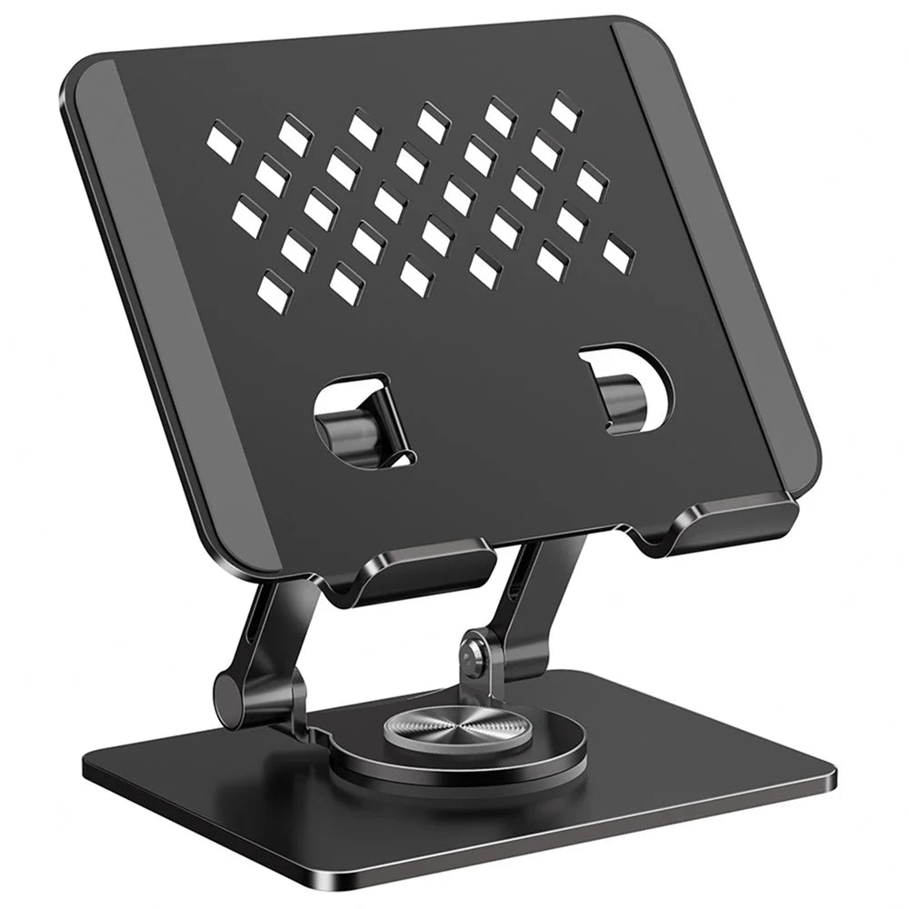 XWJ-2081 Rhombus Hollow-Out Desktop Stand with 360 Degree Rotating Base for Phones / Tablets - Black - 1
