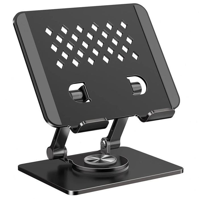 XWJ-2081 Rhombus Hollow-Out Desktop Stand with 360 Degree Rotating Base for Phones / Tablets - Black - 1