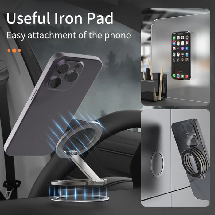 Alloy Folding Phone Holder Magnetic Car Desktop Phone Bracket With Iron Pad - Silver - 3