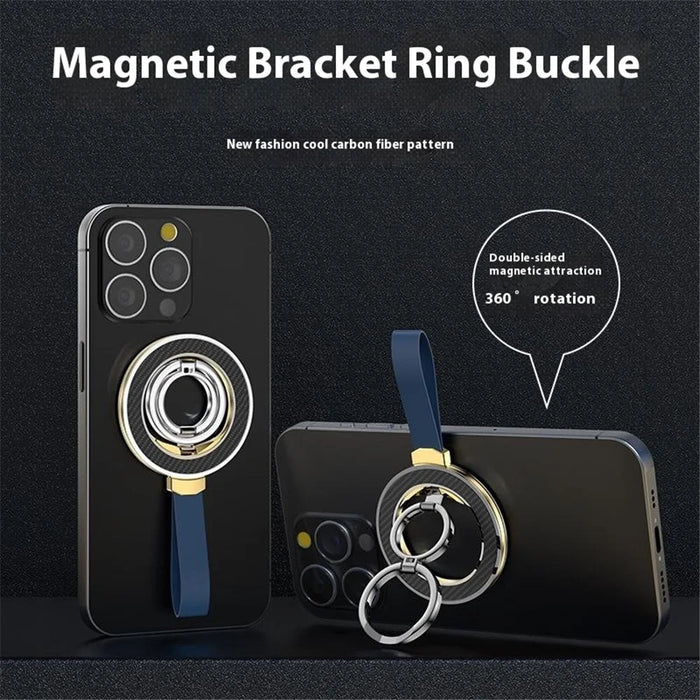 Zinc Alloy Silicone Magnetic Holder Ring Buckle Carbon Fiber Pattern Rotating Double-Sided Magnetic Phone Kickstand - Tarnish - 2
