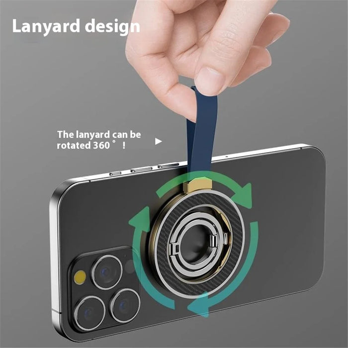 Zinc Alloy Silicone Magnetic Holder Ring Buckle Carbon Fiber Pattern Rotating Double-Sided Magnetic Phone Kickstand - Tarnish - 3