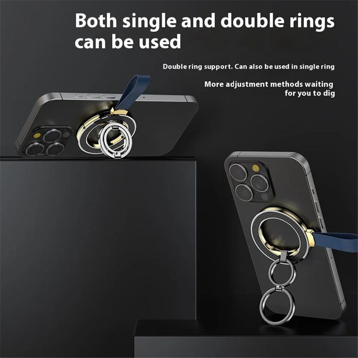 Zinc Alloy Silicone Magnetic Holder Ring Buckle Carbon Fiber Pattern Rotating Double-Sided Magnetic Phone Kickstand - Tarnish - 4