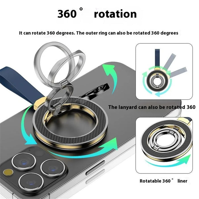 Zinc Alloy Silicone Magnetic Holder Ring Buckle Carbon Fiber Pattern Rotating Double-Sided Magnetic Phone Kickstand - Tarnish - 5