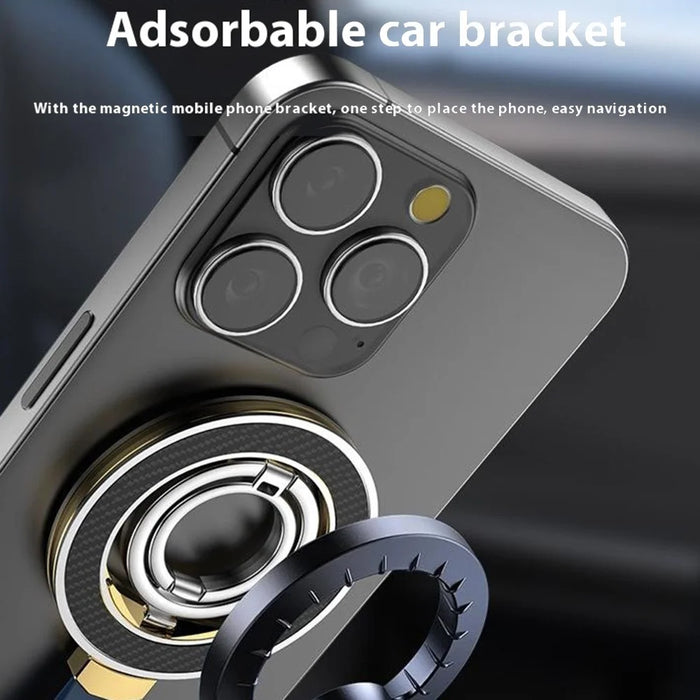 Zinc Alloy Silicone Magnetic Holder Ring Buckle Carbon Fiber Pattern Rotating Double-Sided Magnetic Phone Kickstand - Tarnish - 7