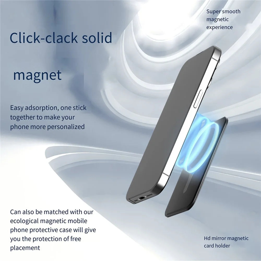 Magnetic Folding Phone Kickstand with Mirror, Lightweight Thin Cell Phone Stick on Card Holder - Black - 5