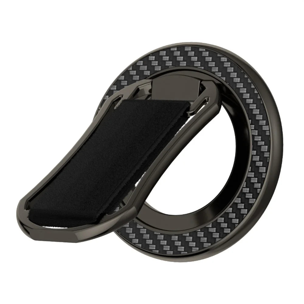Carbon Fiber Pattern Magnetic Stand Ring Holder Foldable Rotatable Wrist Strap Bracket with Magnetic Pad - Black - 1