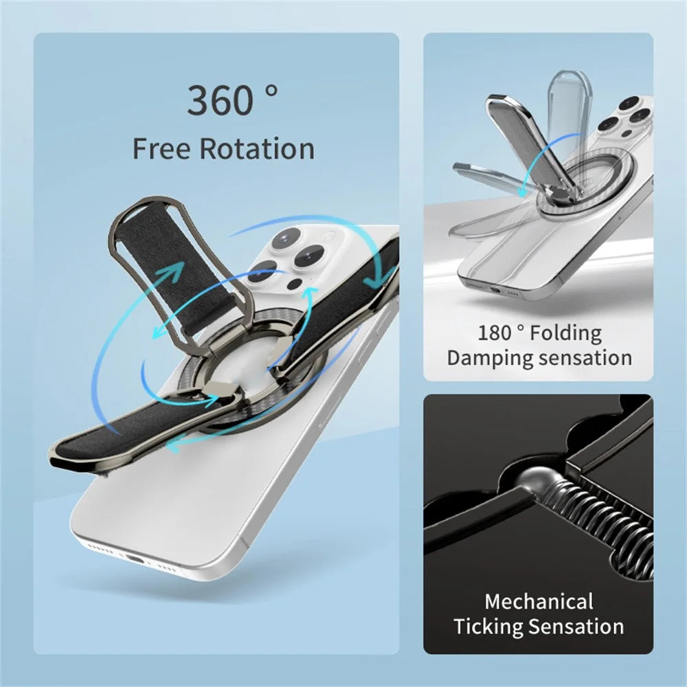 Carbon Fiber Pattern Magnetic Stand Ring Holder Foldable Rotatable Wrist Strap Bracket with Magnetic Pad - Black - 7