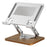 J27 Adjustable Tablets Laptops Cooling Stand Riser Wooden Base Metal Rotating Foldable Desktop Bracket - Silver - 1