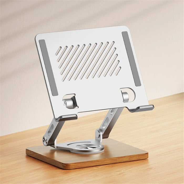 J27 Adjustable Tablets Laptops Cooling Stand Riser Wooden Base Metal Rotating Foldable Desktop Bracket - Silver - 2