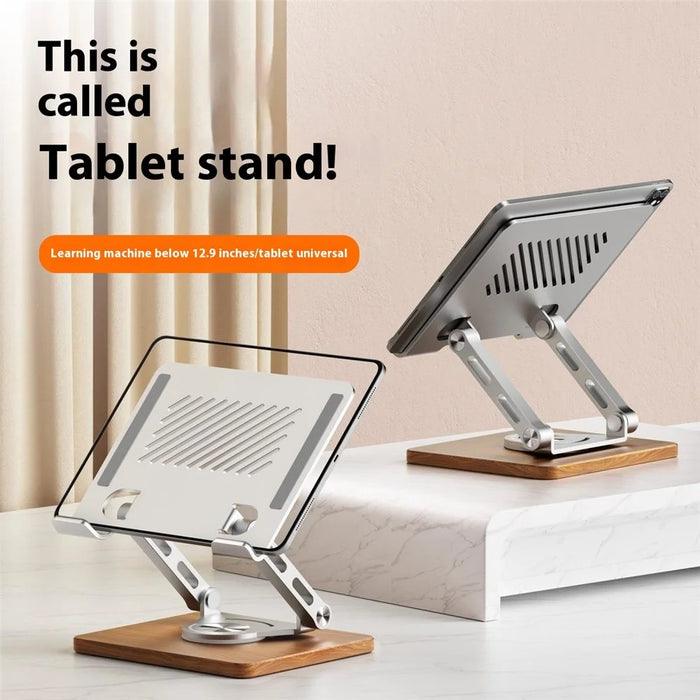 J27 Adjustable Tablets Laptops Cooling Stand Riser Wooden Base Metal Rotating Foldable Desktop Bracket - Silver - 3