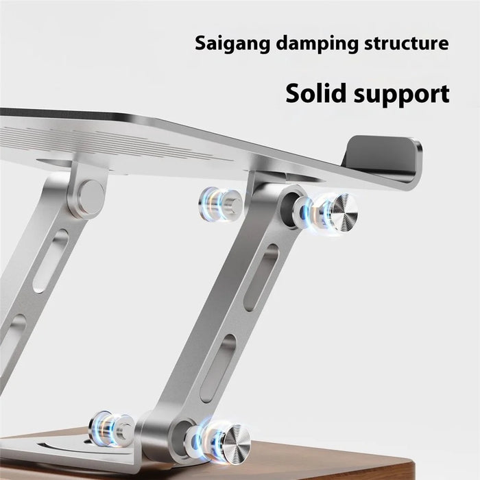 J27 Adjustable Tablets Laptops Cooling Stand Riser Wooden Base Metal Rotating Foldable Desktop Bracket - Silver - 4