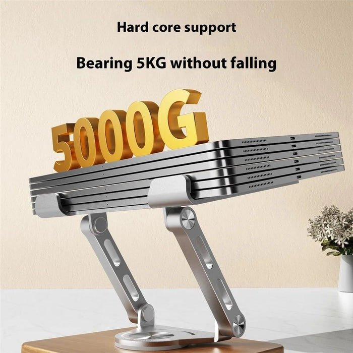 J27 Adjustable Tablets Laptops Cooling Stand Riser Wooden Base Metal Rotating Foldable Desktop Bracket - Silver - 5