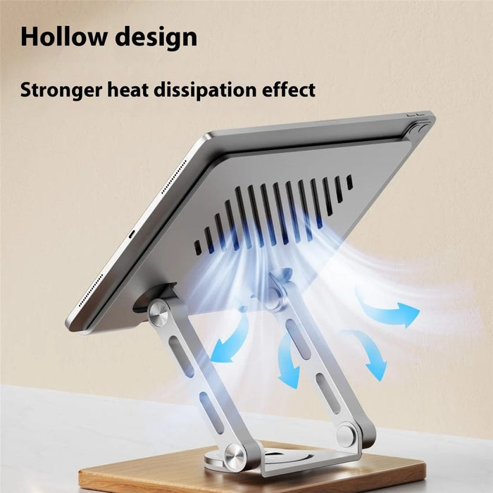 J27 Adjustable Tablets Laptops Cooling Stand Riser Wooden Base Metal Rotating Foldable Desktop Bracket - Silver - 6