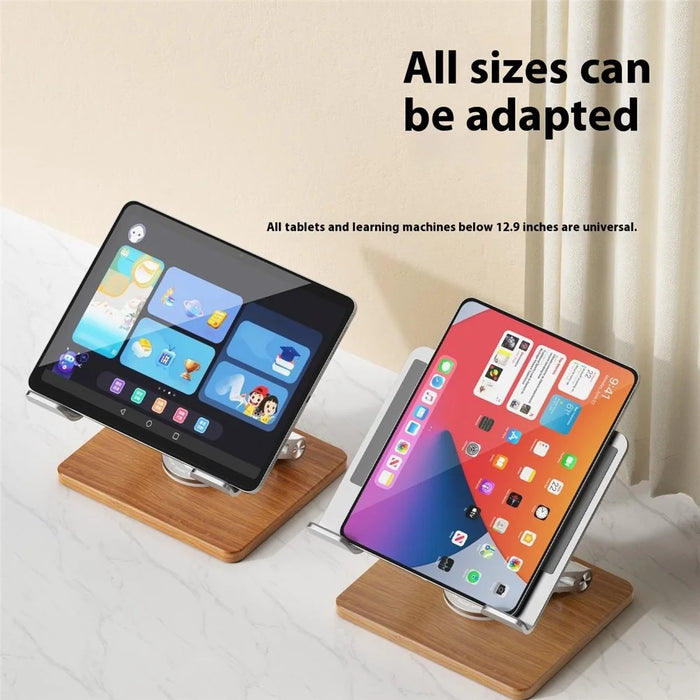J27 Adjustable Tablets Laptops Cooling Stand Riser Wooden Base Metal Rotating Foldable Desktop Bracket - Silver - 7