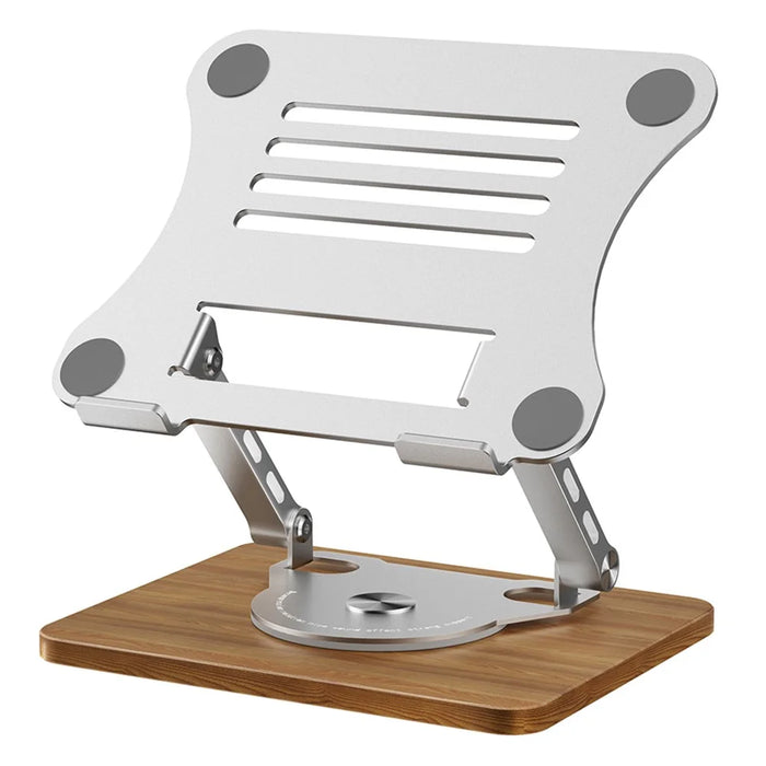 J31 Foldable Laptop Cooling Stand Metal + Wood Adjustable 360-Degree Rotating Notebook Bracket - Silver - 1