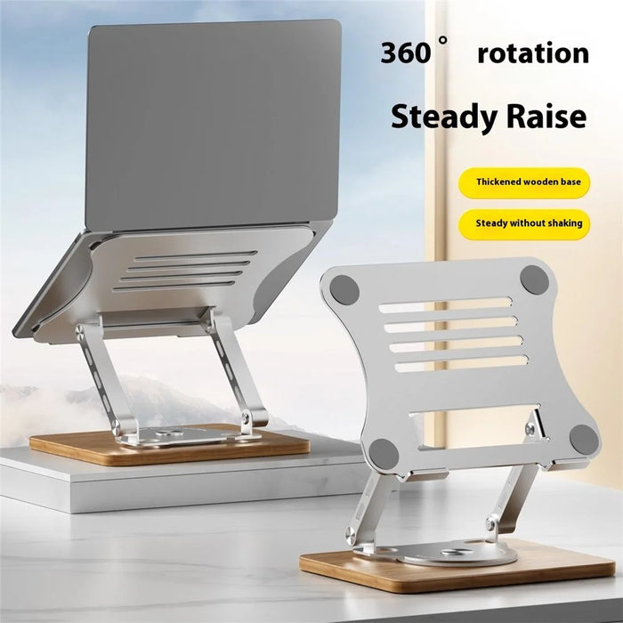 J31 Foldable Laptop Cooling Stand Metal + Wood Adjustable 360-Degree Rotating Notebook Bracket - Silver - 2