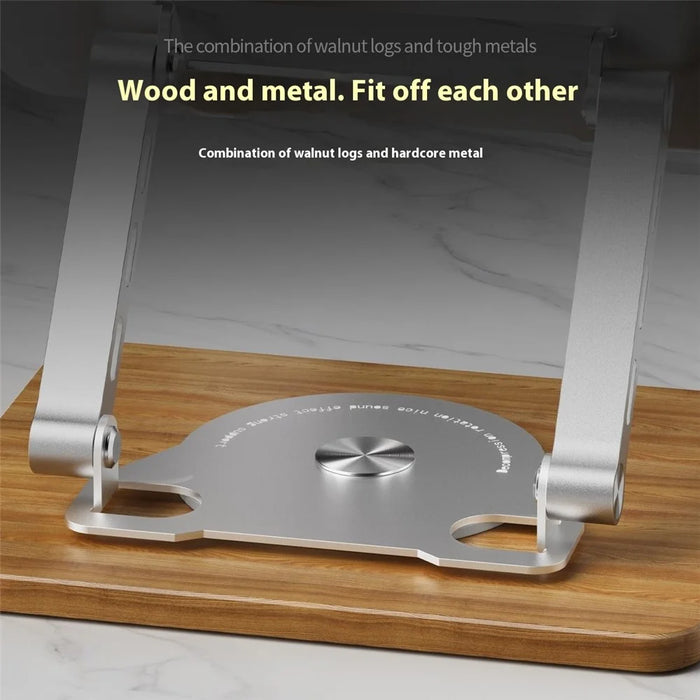 J31 Foldable Laptop Cooling Stand Metal + Wood Adjustable 360-Degree Rotating Notebook Bracket - Silver - 4