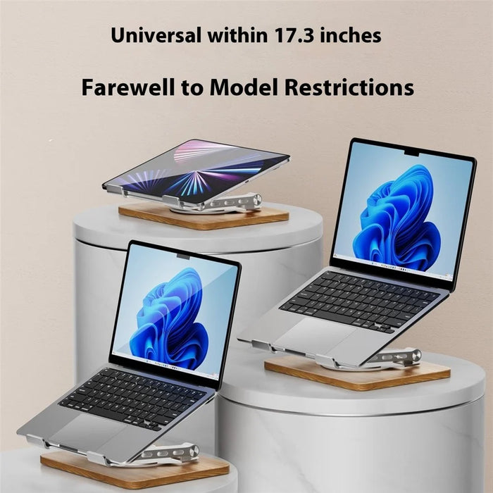 J31 Foldable Laptop Cooling Stand Metal + Wood Adjustable 360-Degree Rotating Notebook Bracket - Silver - 7
