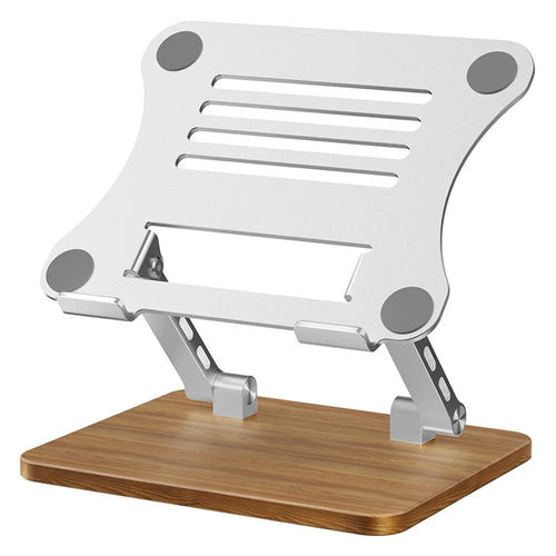 J32 Adjustable Laptop Stand Foldable Wood Base Metal Cooling Riser Desktop Bracket - Silver - 1