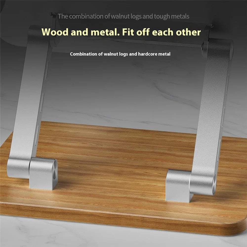 J32 Adjustable Laptop Stand Foldable Wood Base Metal Cooling Riser Desktop Bracket - Silver - 3