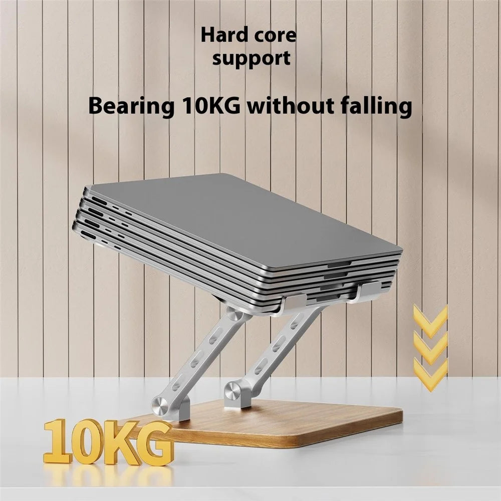 J32 Adjustable Laptop Stand Foldable Wood Base Metal Cooling Riser Desktop Bracket - Silver - 4