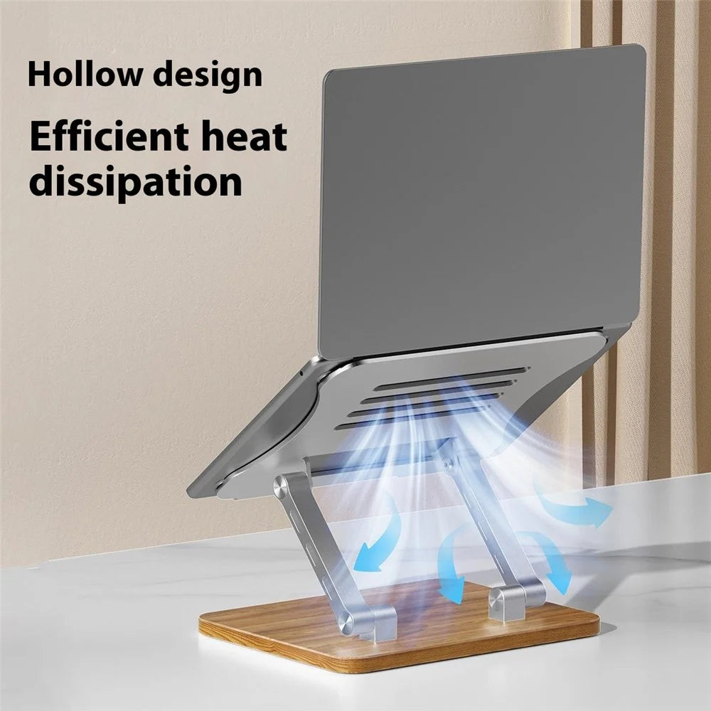 J32 Adjustable Laptop Stand Foldable Wood Base Metal Cooling Riser Desktop Bracket - Silver - 5