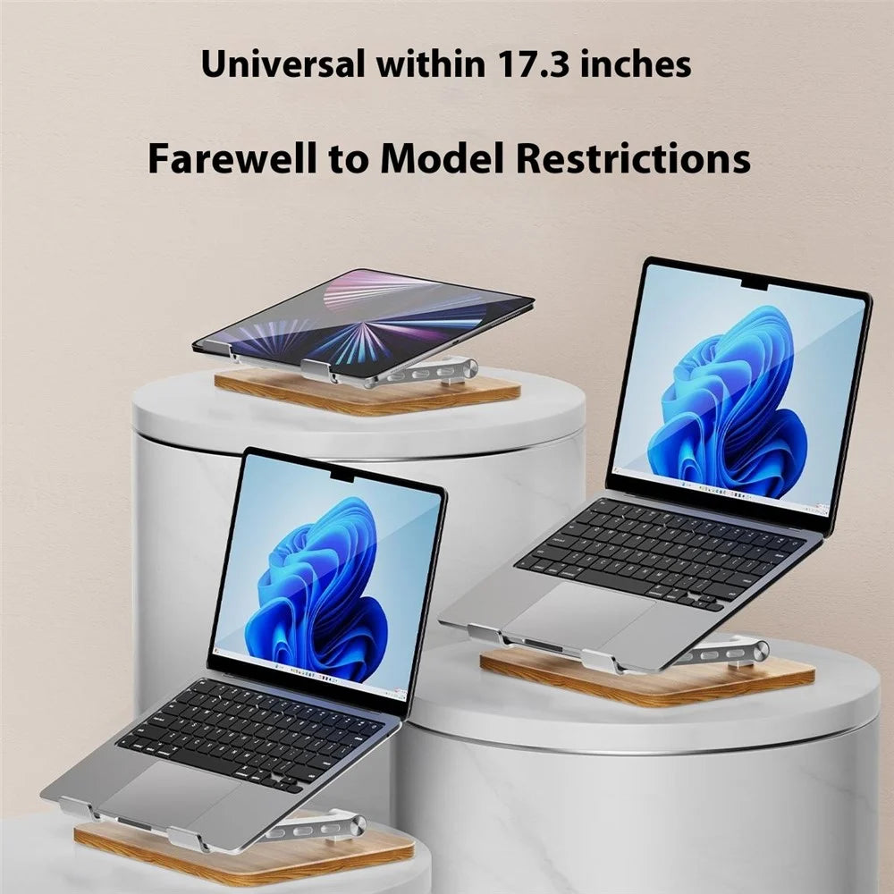 J32 Adjustable Laptop Stand Foldable Wood Base Metal Cooling Riser Desktop Bracket - Silver - 6
