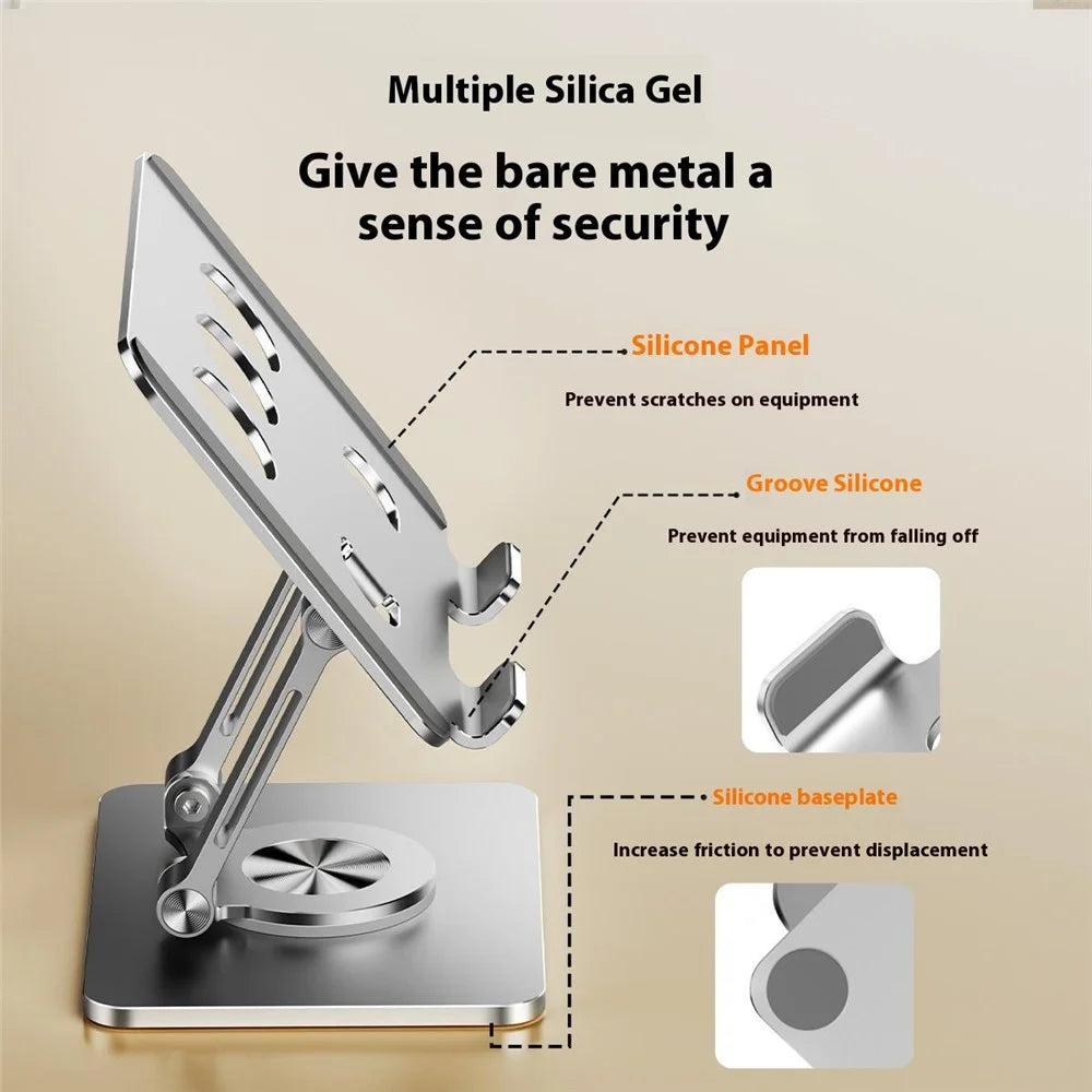 J59 Aluminum Alloy Desktop Stand 360 Degree Rotating Tablet Holder Height Adjustable - Silver - 6