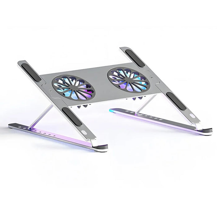 P11F Portable Folding Laptops Stand Aluminum Alloy Adjustable Desktop Tablets Holder with 2 Cooling Fan for Tablets, Notebooks - 1