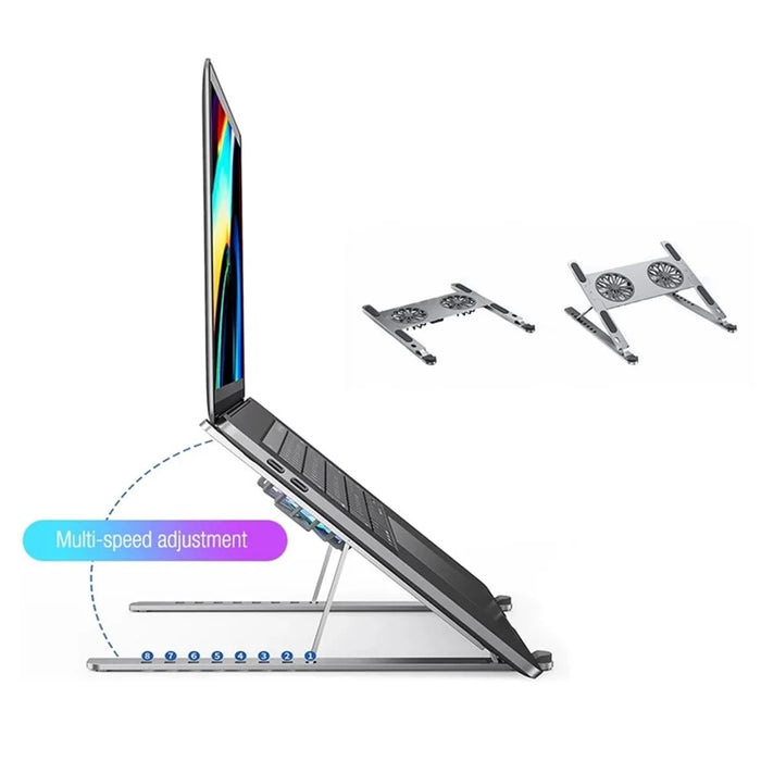 P11F Portable Folding Laptops Stand Aluminum Alloy Adjustable Desktop Tablets Holder with 2 Cooling Fan for Tablets, Notebooks - 3