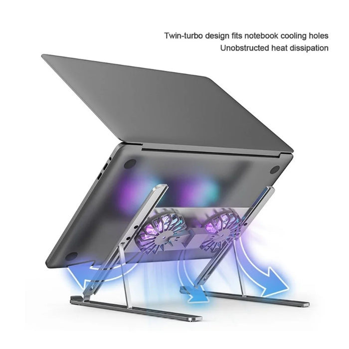 P11F Portable Folding Laptops Stand Aluminum Alloy Adjustable Desktop Tablets Holder with 2 Cooling Fan for Tablets, Notebooks - 4