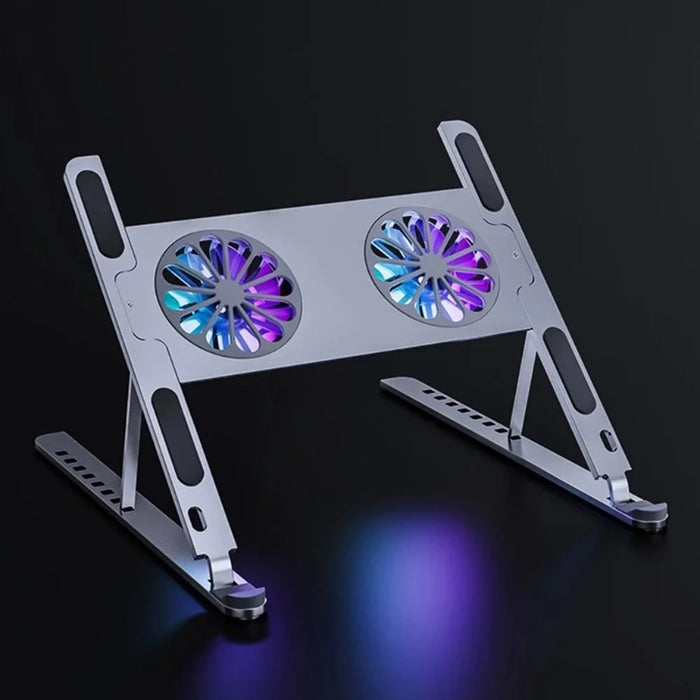 P11F Portable Folding Laptops Stand Aluminum Alloy Adjustable Desktop Tablets Holder with 2 Cooling Fan for Tablets, Notebooks - 6