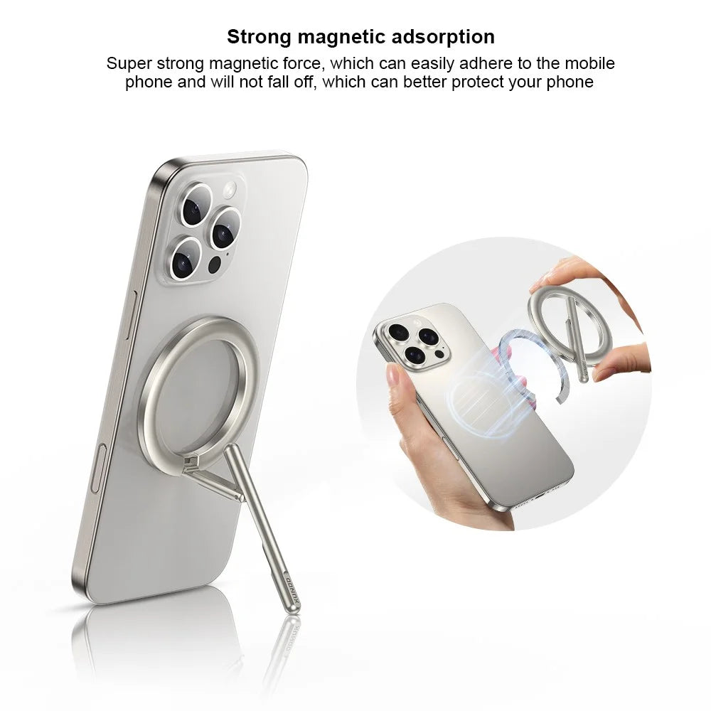 XUNDD XDHO-055 Magnetic Ring Phone Holder Rotating Aluminum Alloy Kickstand Phone Mount - Silver - 4