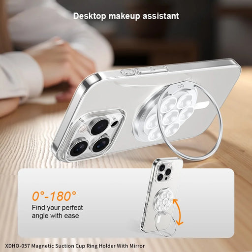 XUNDD XDHO-057 Magnetic Suction Cup Phone Mount Rotating Stand Holder with Makeup Mirror - White - 2
