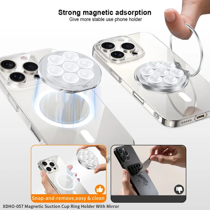 XUNDD XDHO-057 Magnetic Suction Cup Phone Mount Rotating Stand Holder with Makeup Mirror - White - 3