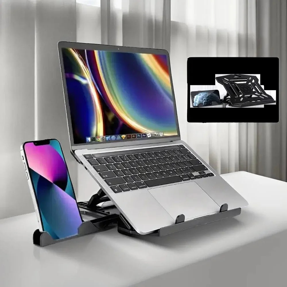 N2 Foldable Laptop Stand with 360° Rotating Base and Phone Holder 8-Level Ergonomic Laptop Riser - 4