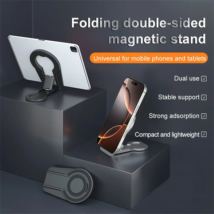 Dual-Side Magnetic Foldable Stand For Phones Tablets Compact Adjustable Viewing Angles Desktop Holder - Silver - 5