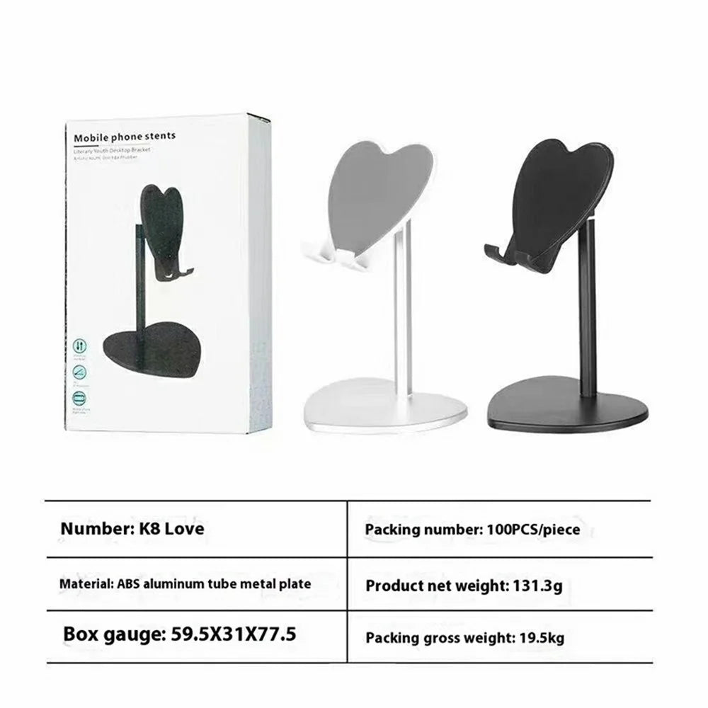K8 Aluminum Alloy Heart-Shaped Phone Stand Adjustable Angle Foldable Holder for Smartphones / Tablets - White - 7