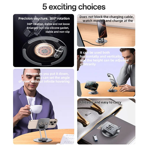 YESIDO C299 Desktop Stand 360 Degree Rotatable Phone Holder Foldable Aluminum Alloy Bracket - 2