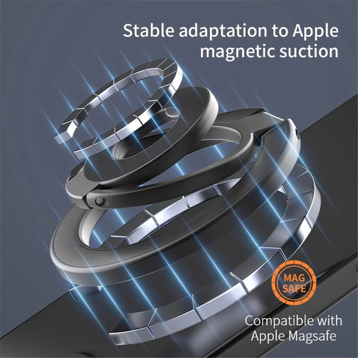 Tri-Fold Magnetic Kickstand Adjustable Angle Phone Metal Ring Holder - Black - 4