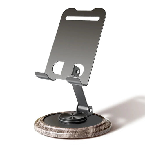 360° Rotating Foldable Phone Stand Desk Holder Wood Grain Base Universal Smartphone Support - 1