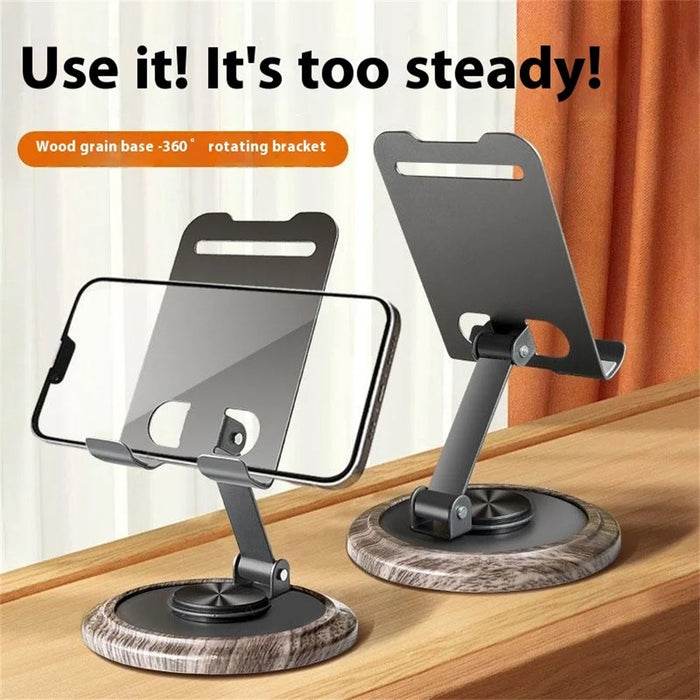 360° Rotating Foldable Phone Stand Desk Holder Wood Grain Base Universal Smartphone Support - 5
