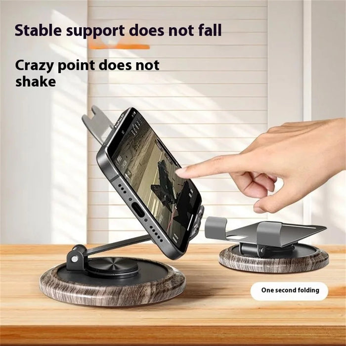 360° Rotating Foldable Phone Stand Desk Holder Wood Grain Base Universal Smartphone Support - 7