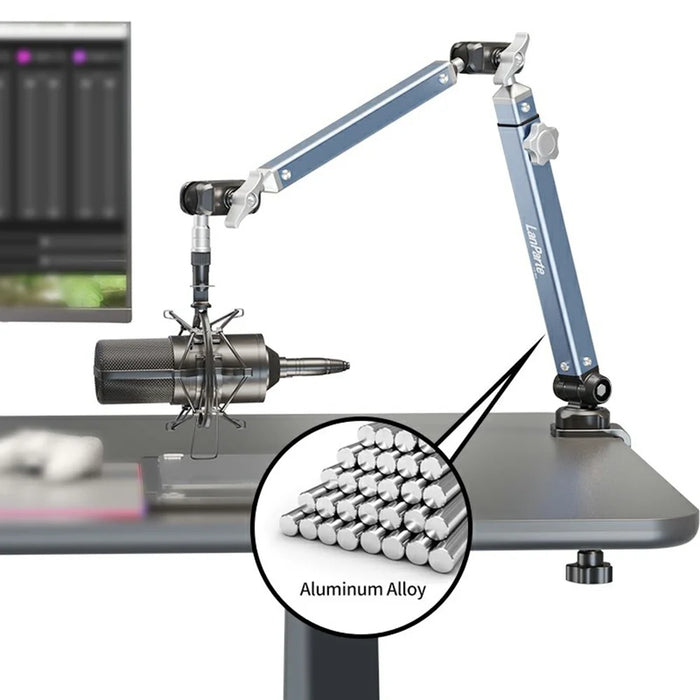 LANPARTE B-DMS-01 Clip On Heavy Duty Microphone Holder Three Sections Adjustable Boom Arm Stand - Blue - 5