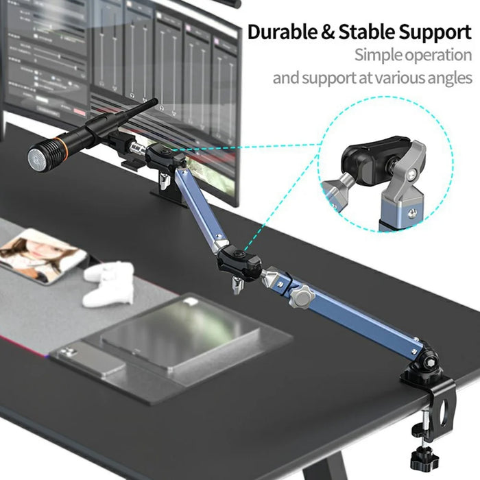LANPARTE B-DMS-01 Clip On Heavy Duty Microphone Holder Three Sections Adjustable Boom Arm Stand - Blue - 6